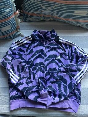 adidas Purple and Black Tiger-Print Track Jacket with White Stripes